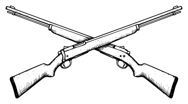 Two Crossed Hunting Rifles in a Vintage Sketch Style