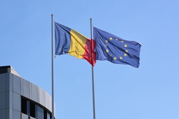Flags of Romania and European Union