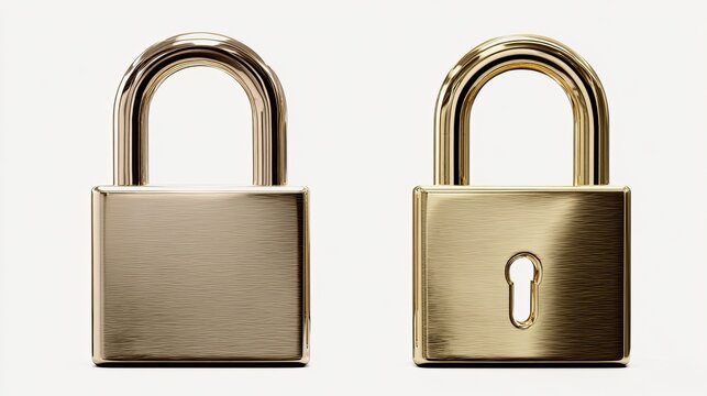 Two metallic padlocks, one silver and one gold with a keyhole, isolated on a plain white background.