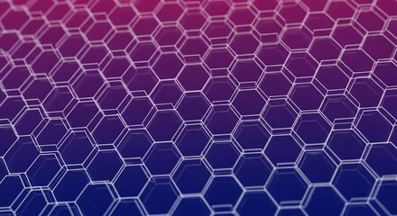 Obraz premium Abstract image of hexagonal grid pattern, purple and blue gradient background, showcasing a technological or scientific concept, suitable for digital design