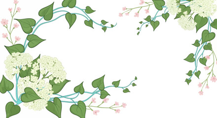 Fototapeta premium Floral Frame with Hydrangea and Ivy Branches Elegant Wedding Border Design for Invitations