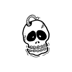 cartoon skull by hand draw. halloween ghost. on transparent background