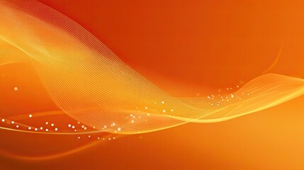 Abstract background with flowing orange and yellow waves and sparkling particles.