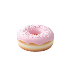 Pink Frosted Donut with Sprinkles on a White Background