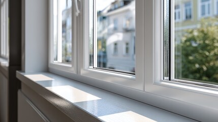 Fototapeta premium translucent. Minimalist white window frame with translucent panels filtering soft daylight. real-estate listings, architecture portfolios, designed for interior renovation comparisons for interiors.