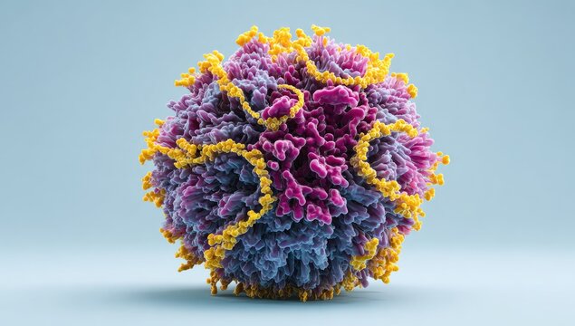 Detailed 3D Rendering of a Complex Virus Particle Showing Intricate Structure and Surface Proteins.