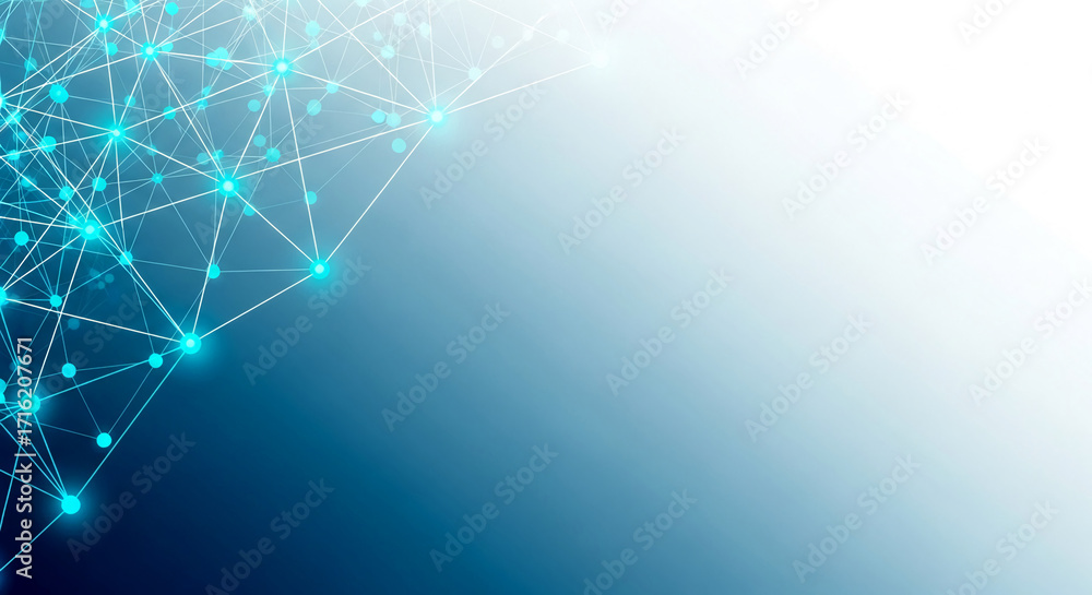 Poster abstract blue background with glowing network graphic, featuring a large free space ideal for text o
