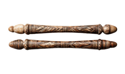 Pair of carved wooden or bone rods with intricate patterns
