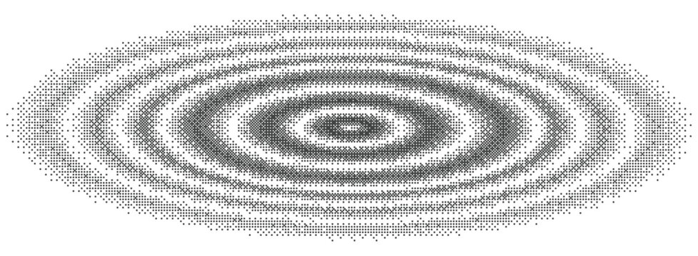 Pixelated bitmap gradient texture ripple circle. Retro pixel art sound wave. Vector illustration