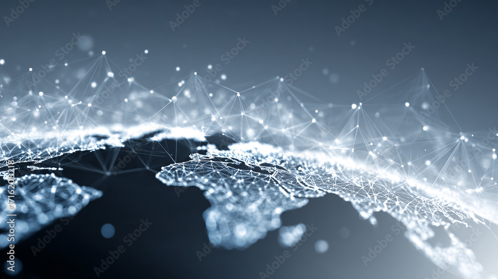Wall mural global network connection abstract world map digital technology background