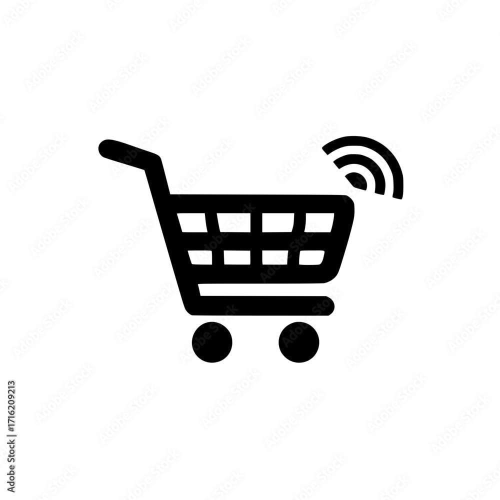 Poster vector of shopping cart with wifi icon for internet based purchases and digital retail platforms