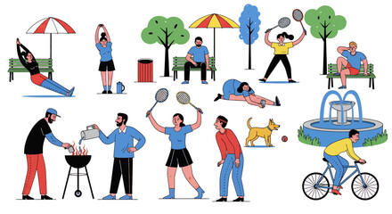 People Enjoying Summer Activities in a Park  Relaxation Sports and Leisure Lifestyle Illustration