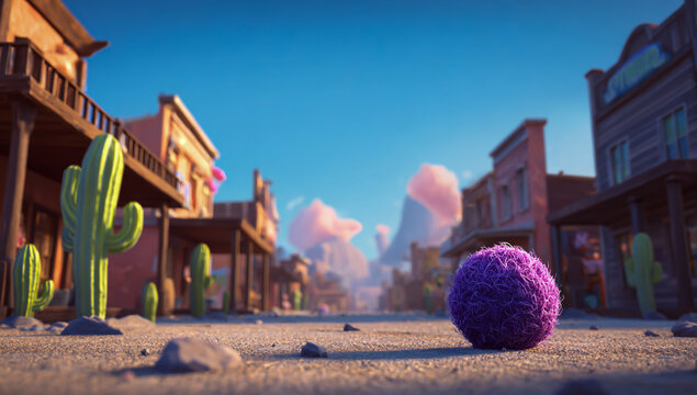 Whimsical easter egg in a cartoon wild west town with cacti and blue sky - Powered by Adobe