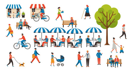 People in Park Illustration  Leisure Activities Urban Life and Community Lifestyle Vector Design