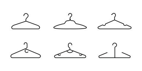 Create a kinds of Different  clothe hangar . Vector art silhouette with white background.  Collection of four clothes hangers in black color . eps 10 