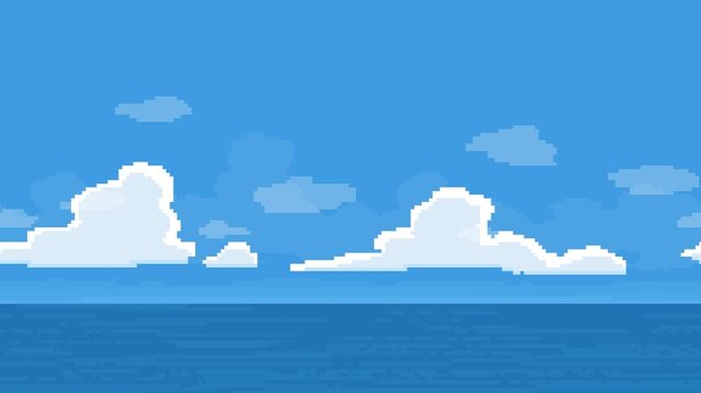  Retro Game Background - Blue Sky and Ocean Landscape (seamless loop)