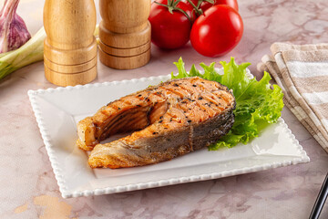 Gourmet grilled salmon fish steak
