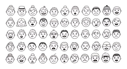 Set of Cartoon Faces with Various Emotions  Happy Sad Angry Surprised Expressions for Design