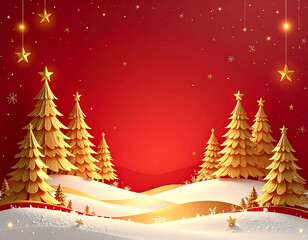 Christmas invitation greeting card background with golden trees in a winter wonderland environment for festive greetings