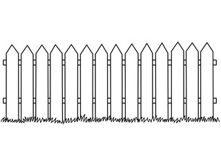 A simple wooden fence illustration,Hand-drawn line of a  fence, set of vintage wooden fence isolated on white background,Fence icon.Vector illustration