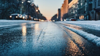 Snowy Street Closeup