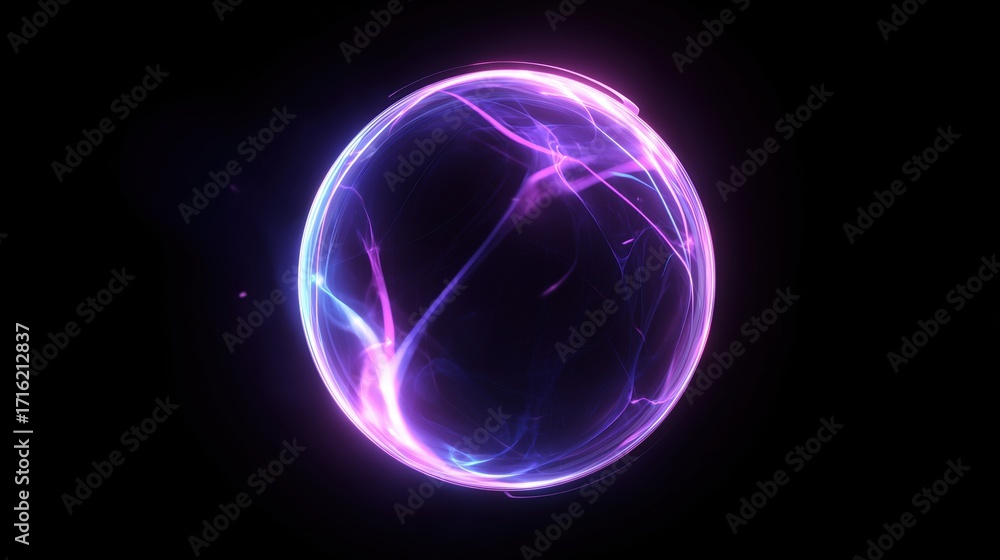 Aufkleber futuristic abstract glowing blue and purple sphere with energy flow effect on black background, mode