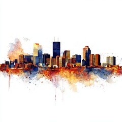 Obraz premium Urban Watercolor: A stunning watercolor depiction of a cityscape, its buildings and architecture rendered in a splash of vibrant hues, capturing the dynamic essence of the urban environment.