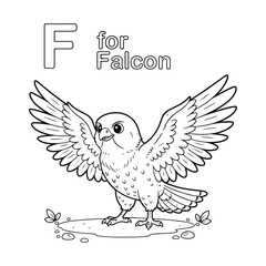 Obraz premium F for falcon isolated on white background, bird illustration for kids learning