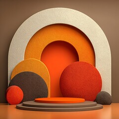 Orange brown abstract stage design with geometric shapes image