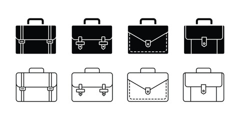 Vector black briefcase icons set on white background . Briefcase icons set. suitcase sign and symbol. luggage symbol. eps 10
