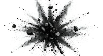 Explosion of Black Coffee Beans on White Background.