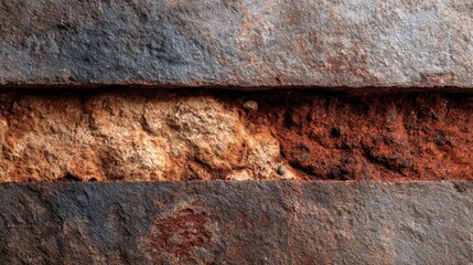 Rustic wall texture shows grey and reddish brown tones with unique natural patterns. Use for backgrounds, creative projects, or to add a gritty vintage feel.