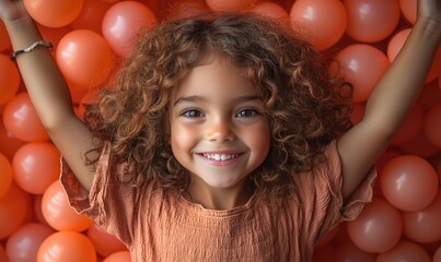 A joyful child surrounded by colorful balls