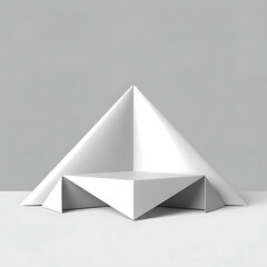 Fototapeta premium Minimalist white geometric origami paper sculpture with sharp angles and clean lines on a grey background