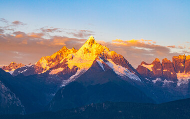 Beautiful scenery of Meili Snow Mountain in the sunshine at Deqin County, Shangri-La, Diqing, Yunnan