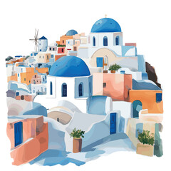 Fototapeta premium Santorini. Santorini watercolor vector illustration