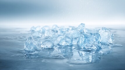 Close-Up of Melting Ice Cubes on a Reflective Surface