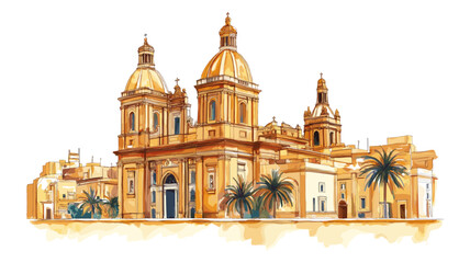 St. Johns Co-Cathedral. St. Johns Co-Cathedral watercolor vector illustration