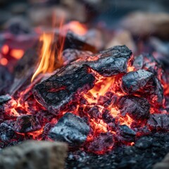 Burning campfire embers