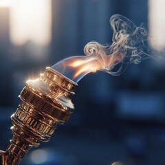 Golden lamp fixture with smoke