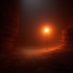 Mysterious orange light in fog