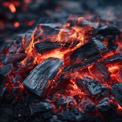 Burning embers close up