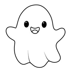 Halloween Cute little ghost black doodle outline.