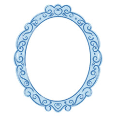Elegant Decorative oval Frame Vintage Ornate Blue Frame.  Blue Border Vintage Frame.