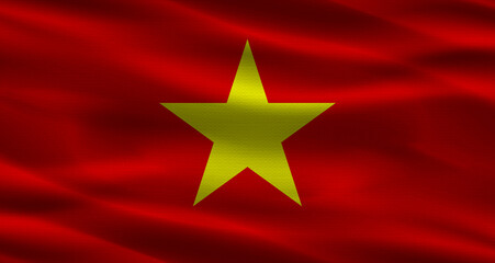 Vietnam flag with fabric texture. Realistic flag of Vietnam waving