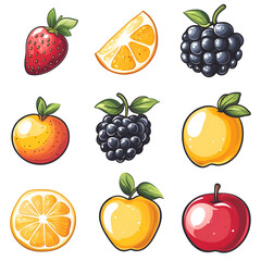 Colorful collection of fruits illustration with transparent background