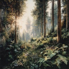 Obraz premium Forest sunlight path