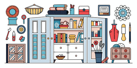 Charming collection of vintage furniture and decorative objects for interior design