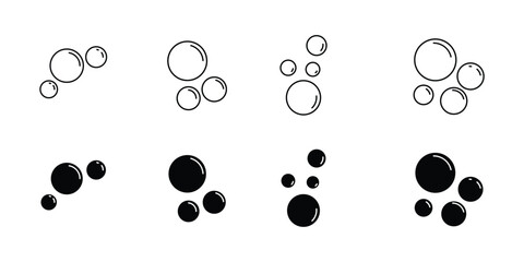 Bubble icon set. Soap foam, fizzy drink, oxygen bubbles .  bubble vector icon in black white fill and line style. Bubble, Foam, Cleaning icon . eps 10 
 