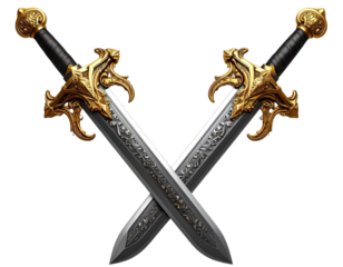 Ornate Crossed Swords with Decorative Handles Isolated PNG